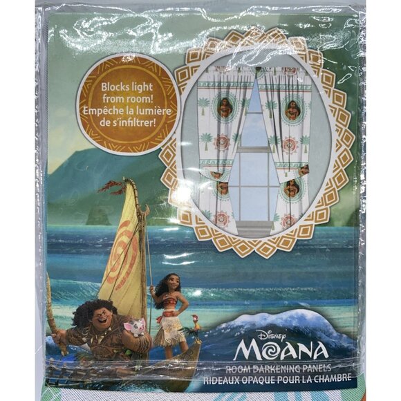 Disney Moana Kids Room Darkening 2 Panels Curtains & Tiebacks 42 in X 63 in - Picture 2 of 11